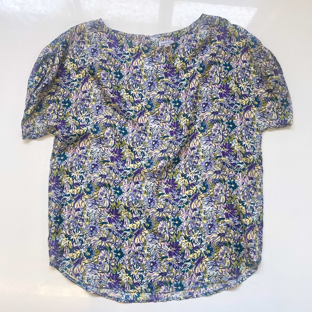 EUC Steven Alan Short Gathered Sleeve Silk Floral Blouse sz L